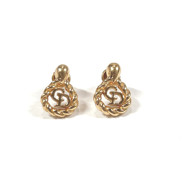 Dior earring Logo motif Circle metal gold Women Used