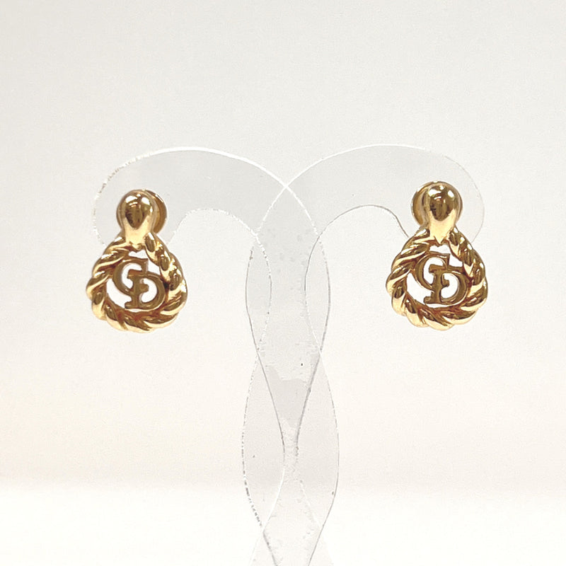 Dior earring Logo motif Circle metal gold Women Used