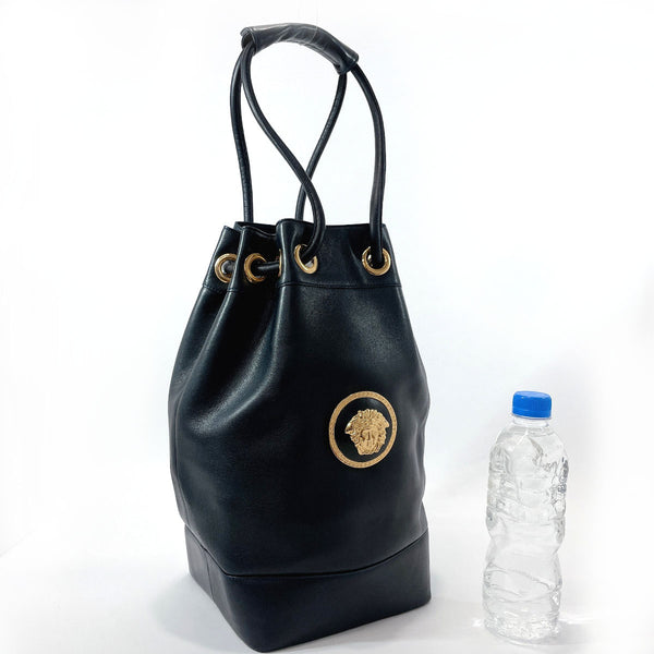 Gianni Versace Shoulder Bag drawstring type Medusa leather Navy Women Used