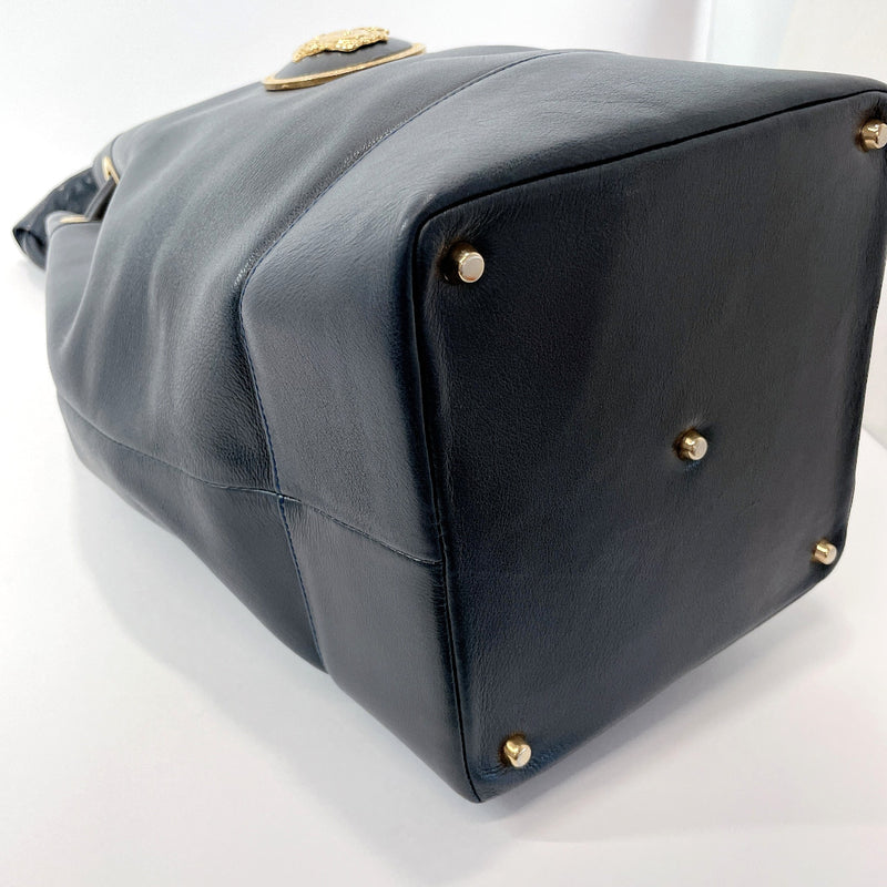 Gianni Versace Shoulder Bag drawstring type Medusa leather Navy Women Used