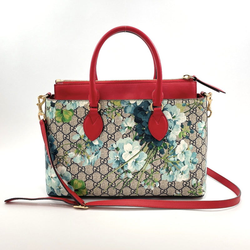 GUCCI Blooms GG Floral Supreme Canvas Leather Satchel Bag Red 546316 