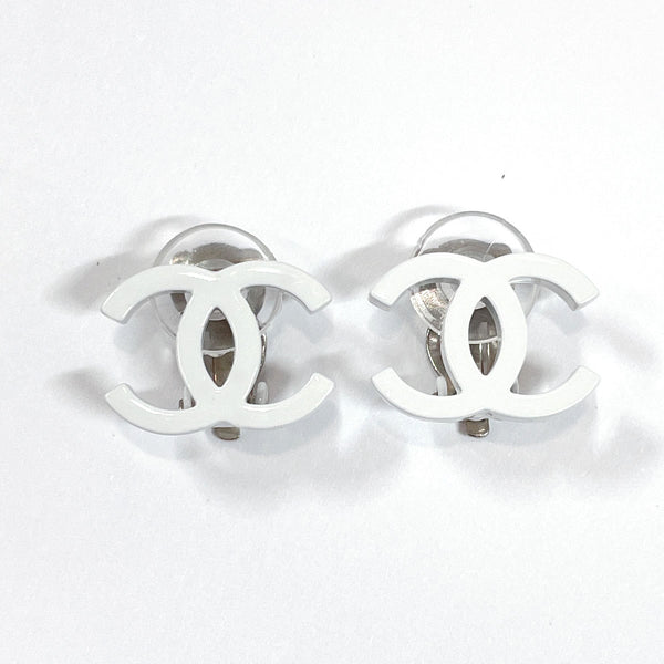 CHANEL Earring COCO Mark metal/Platstick white 04C Women Used