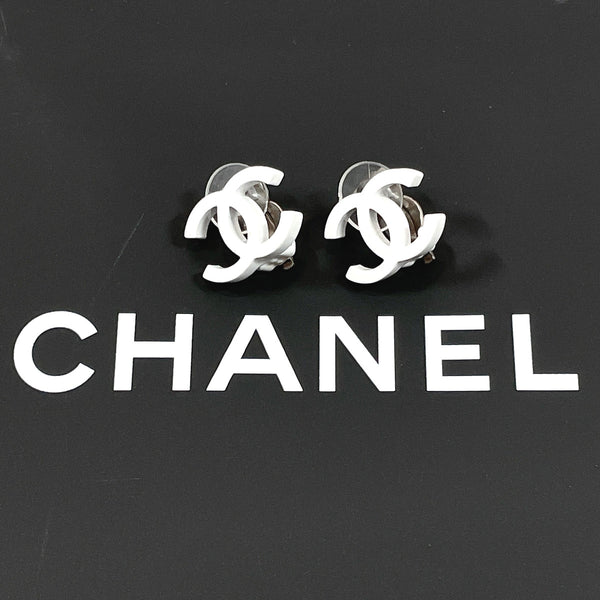 CHANEL Earring COCO Mark metal/Platstick white 04C Women Used
