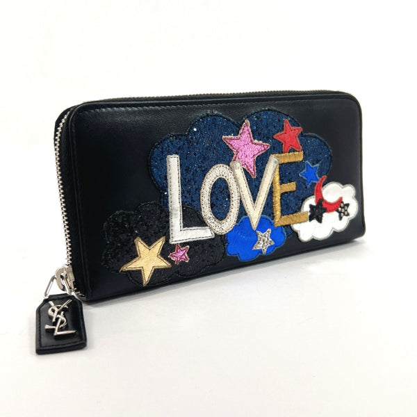 SAINT LAURENT purse Zip Around LOVE leather/Sequin Black Black Women Used