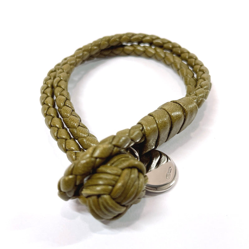 BOTTEGAVENETA bracelet Intrecciato leather/Silver925 khaki unisex Used