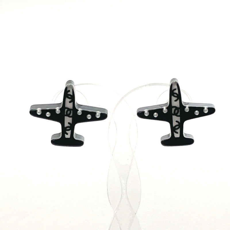 CHANEL earring airplane Airline Platstick Black 16S Women Used