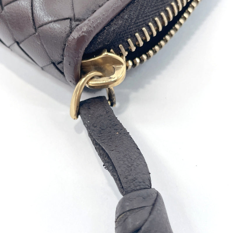 BOTTEGAVENETA purse 114076 Intrecciato Round zip leather Dark brown mens Used