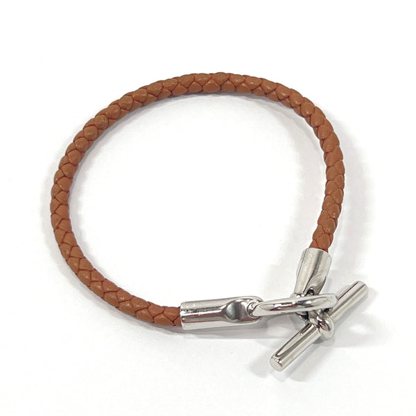 HERMES bracelet Glennan H leather/Silver Brown Women Used