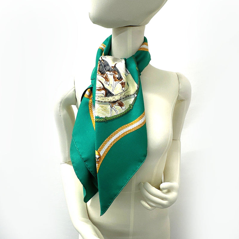 HERMES scarf Carre90 Hounds silk green Women Used