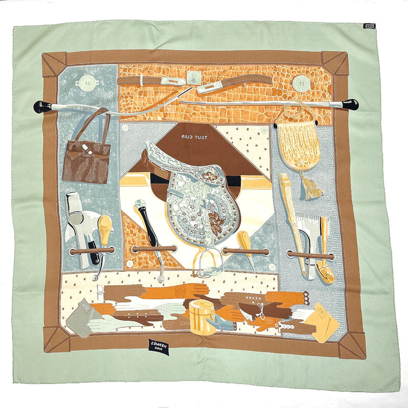 HERMES scarf all leather Carre90 silk green Women Used