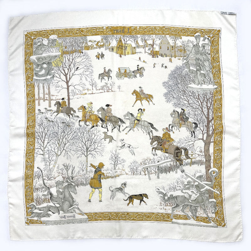 HERMES scarf Carre90 L'hiver silk Ivory Ivory Women Used