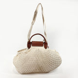 Longchamp Handbag 10121 HVH 037 Mesh back FILT collaboration Preage cotton/leather Ivory Women Used