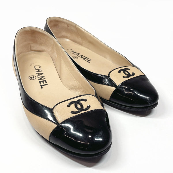 CHANEL pumps COCO Mark Ballet shoes leather/Patent leather beige beige – JP- BRANDS.com