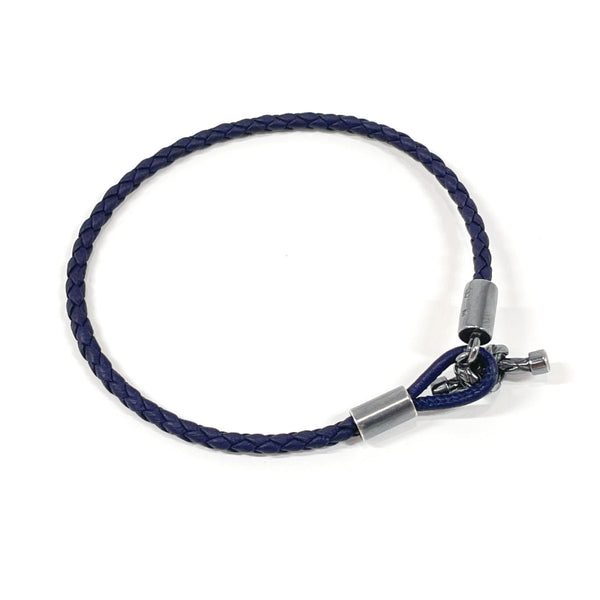BOTTEGAVENETA bracelet Intrecciato Silver925/leather Navy Navy mens Used