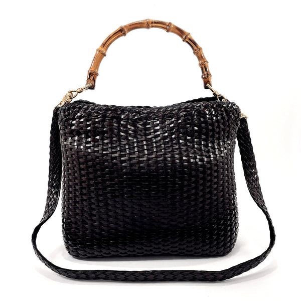 GUCCI Handbag 001・0166・1638 Braided 2WAY Bamboo leather Dark brown Women Used