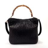 GUCCI Handbag 001・0166・1638 Braided 2WAY Bamboo leather Dark brown Women Used
