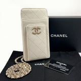 CHANEL Shoulder Bag Smartphone case Matelasse ChainShoulder Matt caviar skin white Women Used