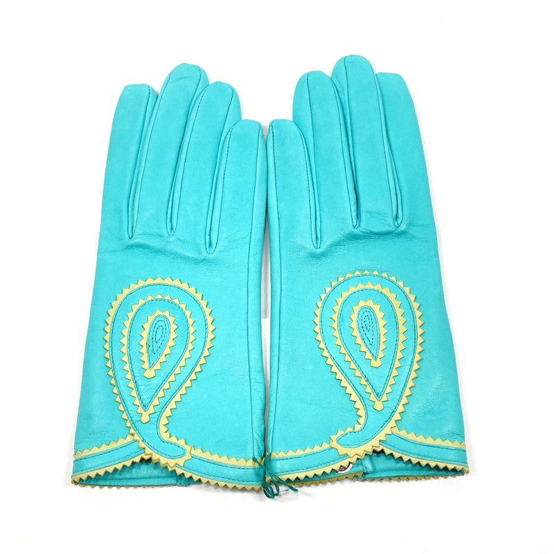 HERMES gloves glove drop stitch Aqua Rum lambskin blue blue Women Used