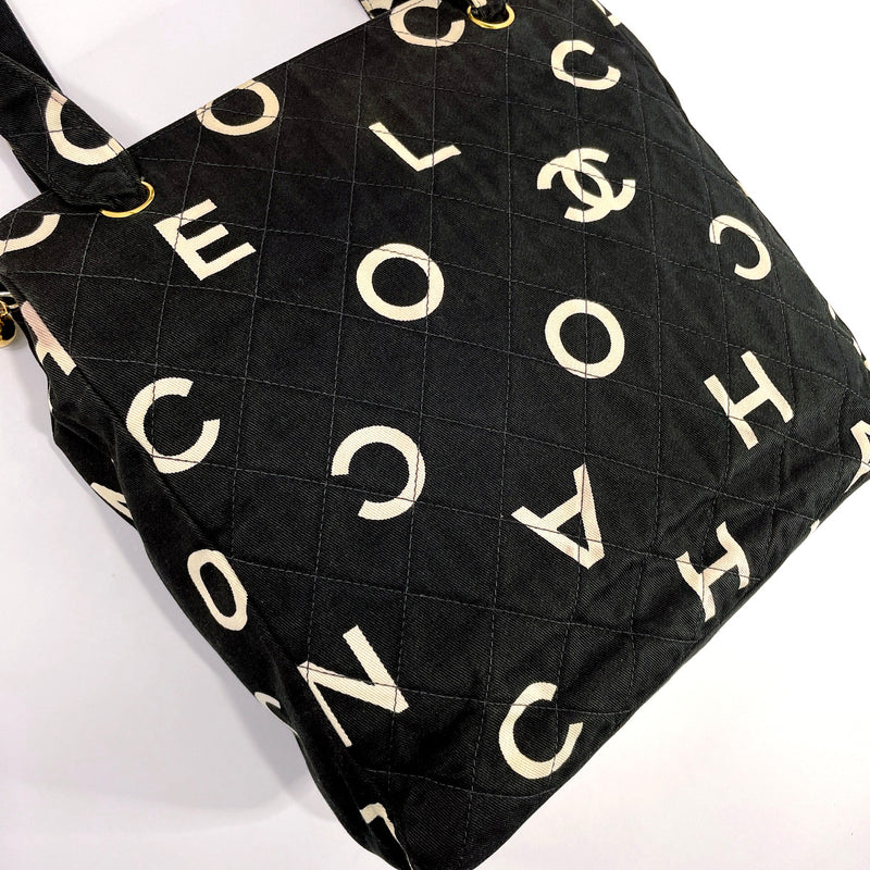 CHANEL PRECISION Shoulder Bag Pile fabric Black Coco Logos Purse