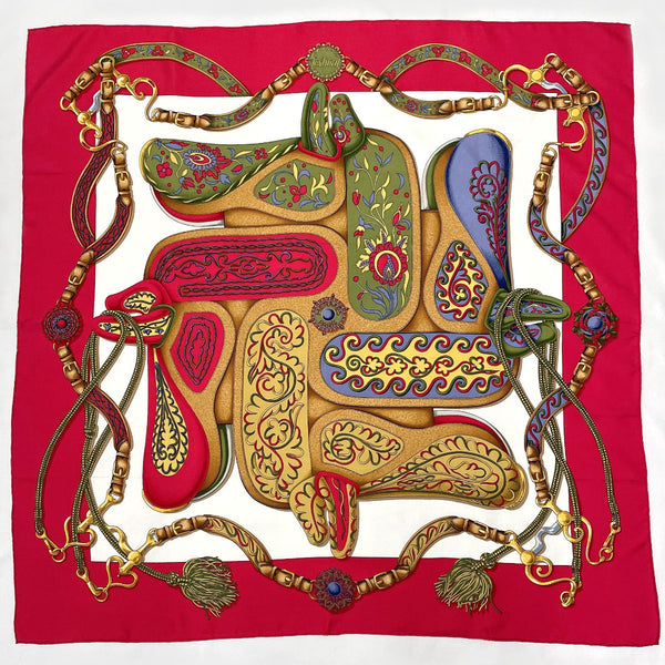 HERMES scarf Carre90 Festival silk Red Red Women Used