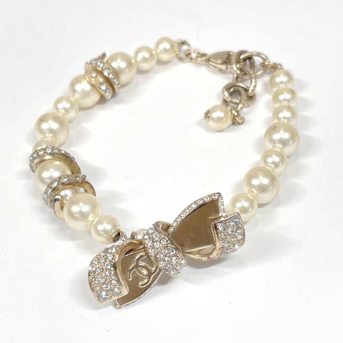 Chanel Bracelet Coco Mark Metal/Fake Pearl/Stone Black/Silver Women's  E55864A
