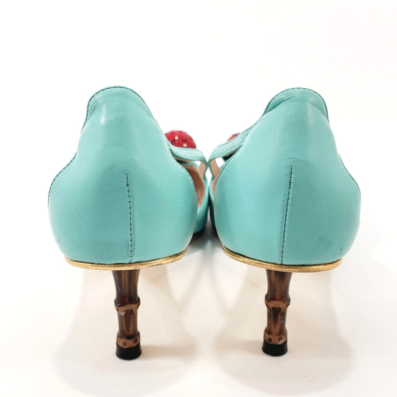 GUCCI pumps Interlocking G Cherry Bamboo heel leather blue Women Used