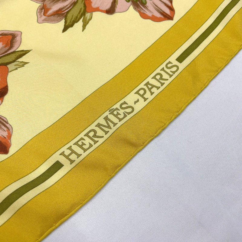 HERMES scarf Carre 90 Fleurs d'Hellade silk yellow yellow Women Used