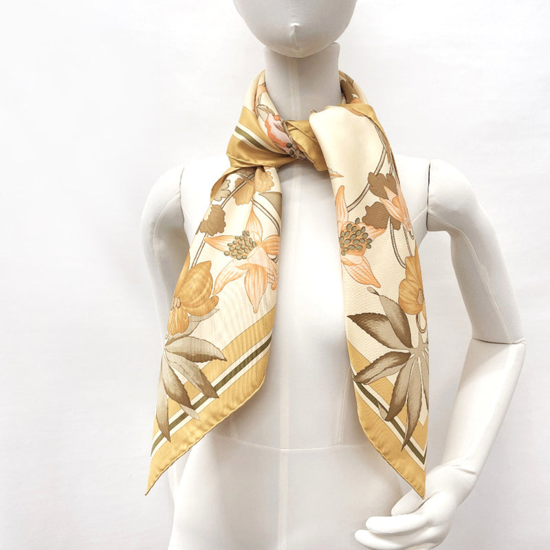 HERMES scarf Carre 90 Fleurs d'Hellade silk yellow yellow Women Used