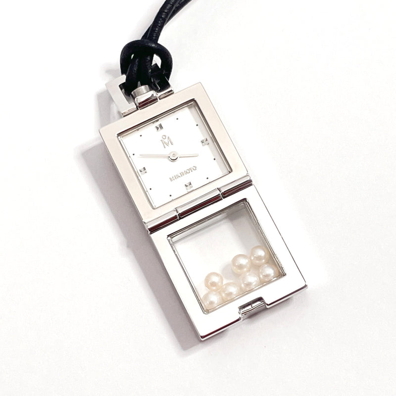 MIKIMOTO Watches NNS-372F Pendant Watch Square White 7P pearl Stainless Steel/leather Silver Silver Women Used