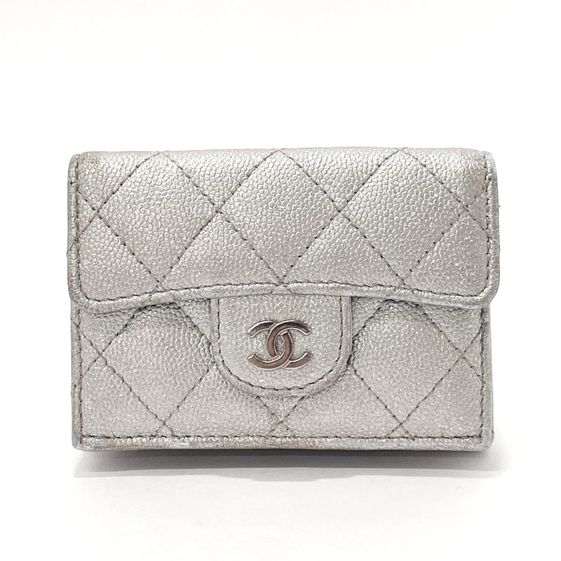 Pre-Owned Chanel CHANEL Small Wallet Grained Calfskin Caviar Skin Beige  Gold Metal Fittings AP3055 Quilting Matelasse Coco Mark Chain Motif Bifold  Mini Random Serial (Like New) 