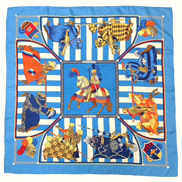 HERMES scarf Carre90 Clash of Feathers CHOCS EN PLUMES silk blue