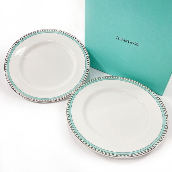 TIFFANY&Co. Tableware 3634 1963 Platinum Blue Band Dessert Plate pair plate Pottery white unisex Used
