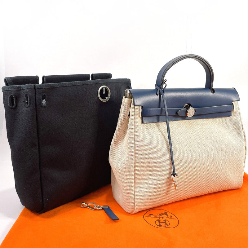 HERMES Herbag PM Hand Bag Leather Beige x Navy Used 230509T - Đức
