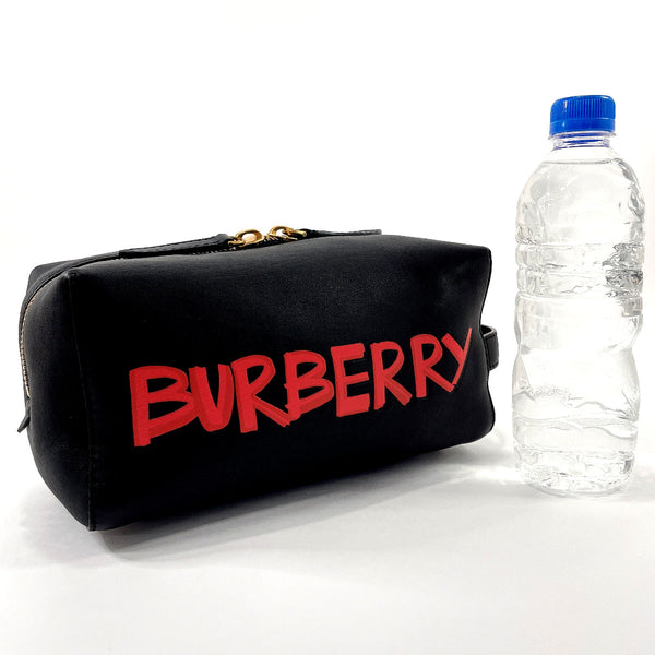 BURBERRY Pouch graffiti print pouch leather Black unisex Used