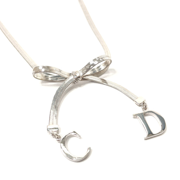 Dior Necklace Ribbon motif CD logo metal Silver Women Used