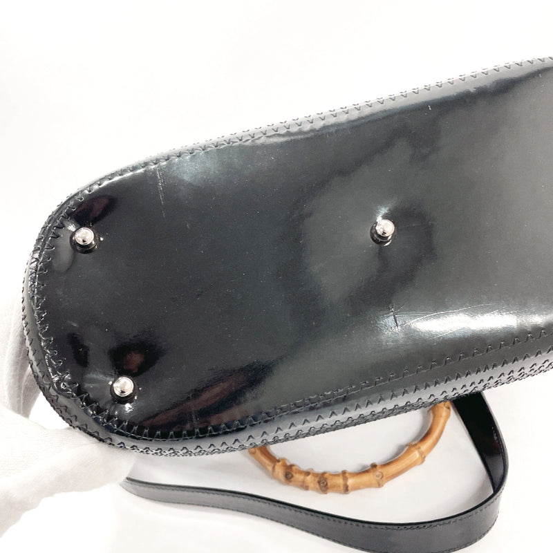 GUCCI Handbag 002 1817 Bamboo 2way Patent leather Black Women Used