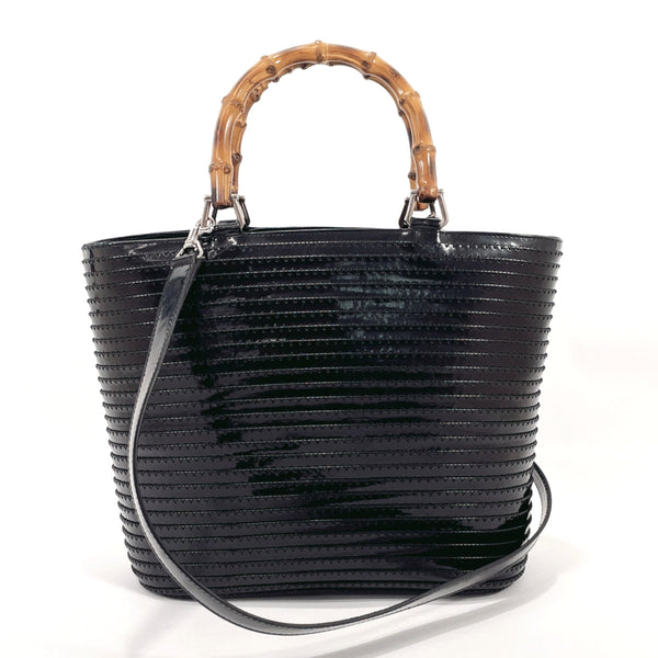 GUCCI Handbag 002 1817 Bamboo 2way Patent leather Black Women Used