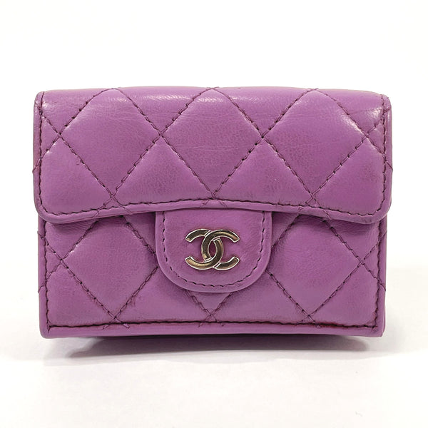 CHANEL Tri-fold wallet Matelasse COCO Mark lambskin purple Women Used