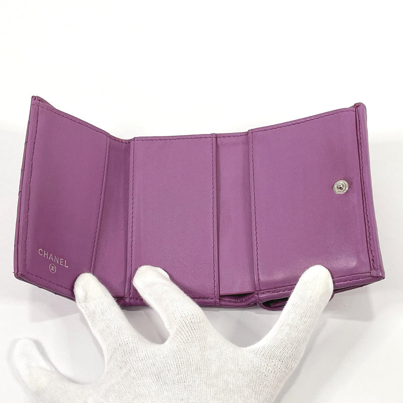 CHANEL Tri-fold wallet Matelasse COCO Mark lambskin purple Women Used –