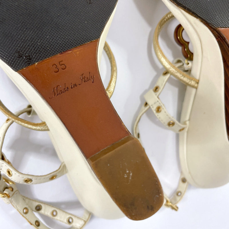 LOUIS VUITTON Ribbon Design Wood Sandals Leather Women Size 37 from Japan  CL1013