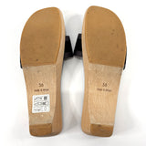 HERMES Sandals fool toe canvas/Wood Black Women Used