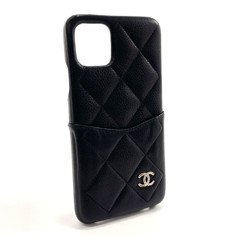 CHANEL Other accessories Matelasse COCO Mark iPhone case 11Pro Max Matt caviar skin Black Women Used