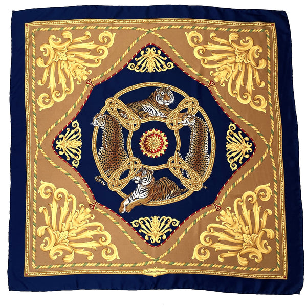 Salvatore Ferragamo scarf silk/ Navy Women Used