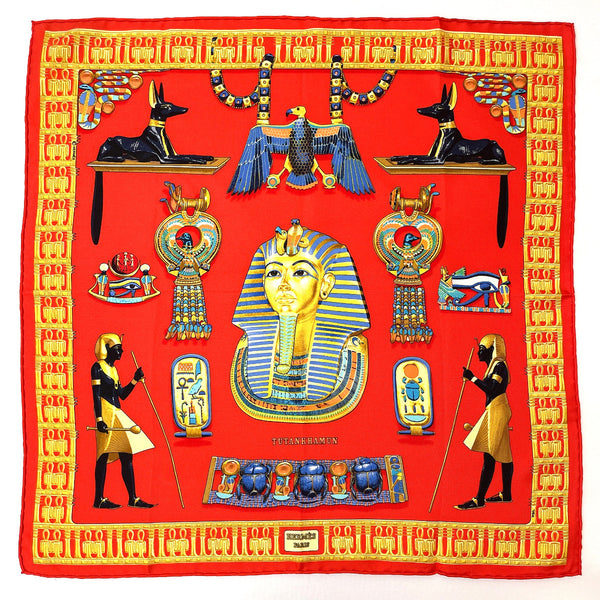 HERMES scarf Petit curry TOUTANKHAMON Tutankhamen silk/ Red Women Used