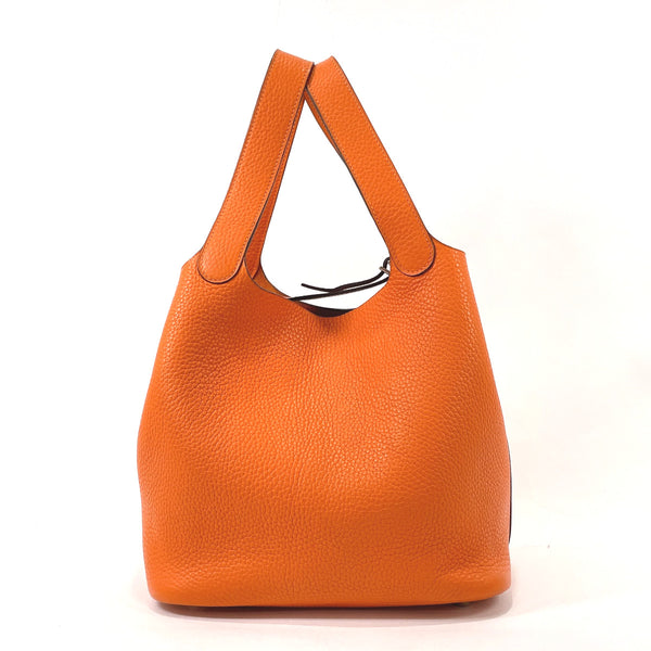 HERMES Handbag Picotan MM Taurillon Clemence Orange □HCarved seal Women Used