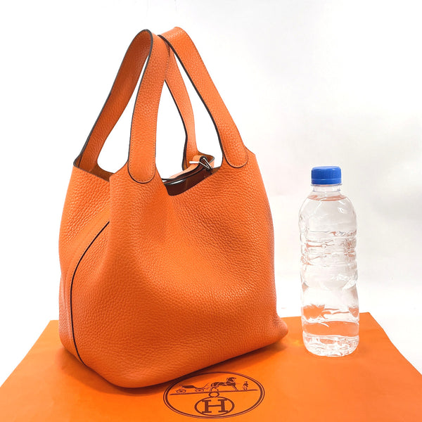 HERMES Handbag Picotan MM Taurillon Clemence Orange □HCarved seal Women Used