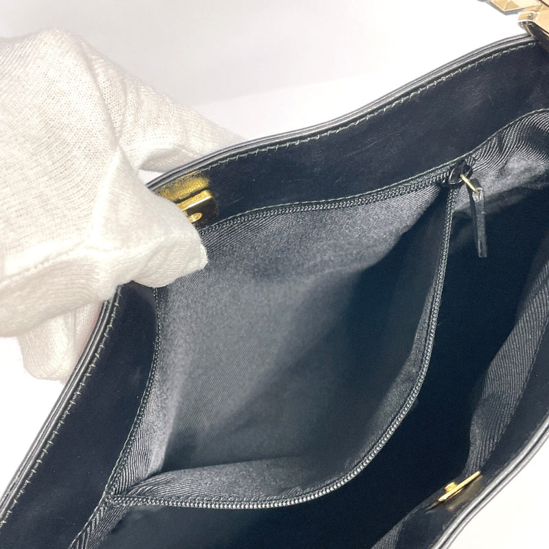 Gucci Shoulder Bag Black Leather GG Gold Metal Fittings Old Gucci Japan  [Used]