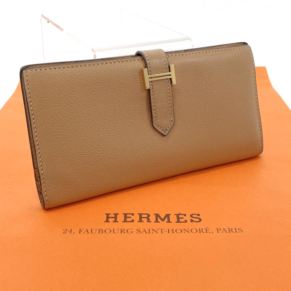 HERMES purse bearn classic Epsom Brown □JCarved seal Women Used