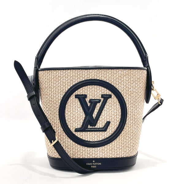 LOUIS VUITTON Shoulder Bag M59961 LV circle petit bucket Raffia/leather Black Black Women Used