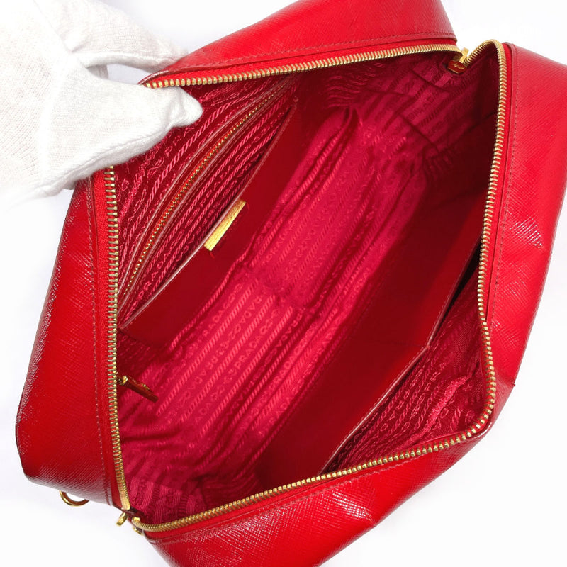 PRADA Handbag BL095C flour Triangle logo Safiano leather/Safiano Vernis Red Red Women Used